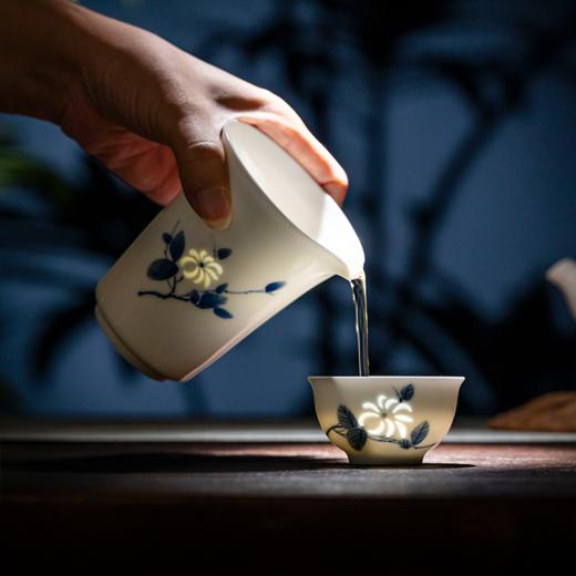 景德镇富玉手绘山丹丹青花玲珑陶瓷功夫茶具套装白瓷家用泡茶壶茶杯 商品图3