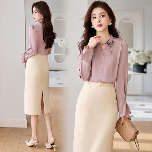 纯色套装春季上新气质时尚优雅舒适透气包臀裙两件套HR-WM980529 商品图3