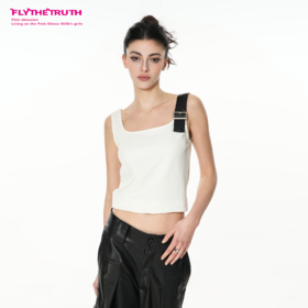 FTT Flythetruth  雪松 金属PU皮带卡扣不对称春季方领背心上衣女