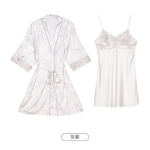 都市丽人好睡好眠春夏睡衣女冰雪丝印花家居服薄款吊带裙+外袍女士丝质套装LH44A4 商品图14