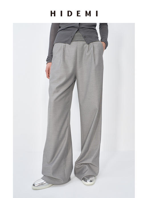 HIDEMI 简约舒适感抽绳收腰压褶休闲西装裤 商品图2