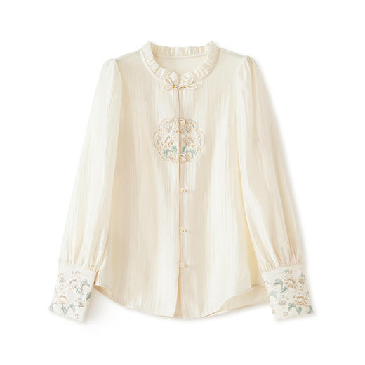 新中式重工天丝刺绣盘扣立领衬衣女装春季上衣WLZD-2403415 商品图4