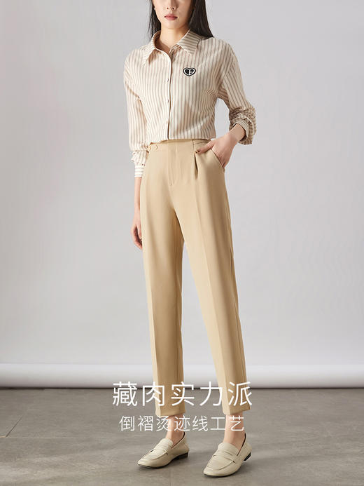 【129选3件，不退换】熙世界通勤卡其色休闲西裤女2025秋装新款高腰垂感九分直筒烟管裤 商品图2