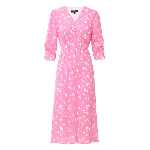 EITIE爱特爱复古V领法式碎花收腰先后桃红色连衣裙春季新款A2407335 商品图5