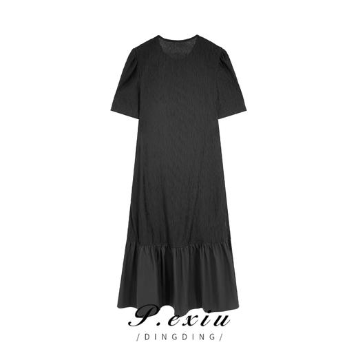 03-3潘依绣丁丁宠粉夏季新款纯色压褶拼接设计感圆领短袖连衣裙 231295 商品图1