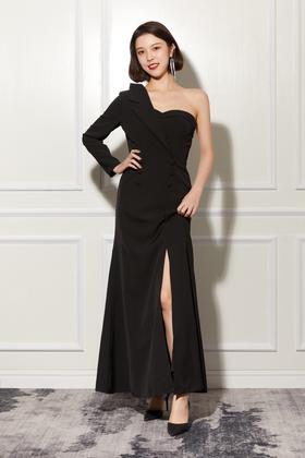 ESTELLICA 黑色露肩礼服连衣裙 10838