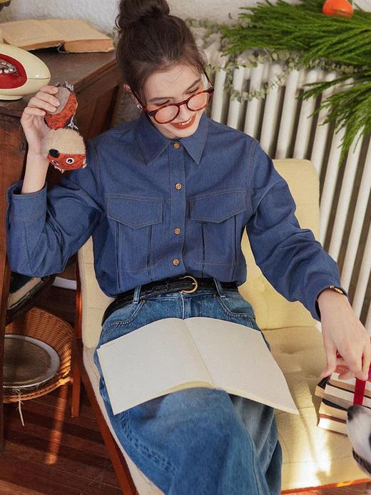 浮生八记/23D256/仿牛仔双压线撞色工装口袋肌理棉衬衫 商品图2