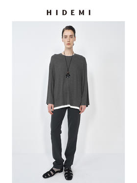 HIDEMI 经典简约拼色宽松假两件长袖T恤上衣