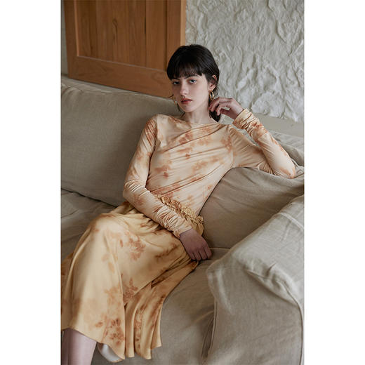 HeyDress斜腰印花连衣裙女春季法式复古收腰拼接设计优雅气质裙子 商品图3