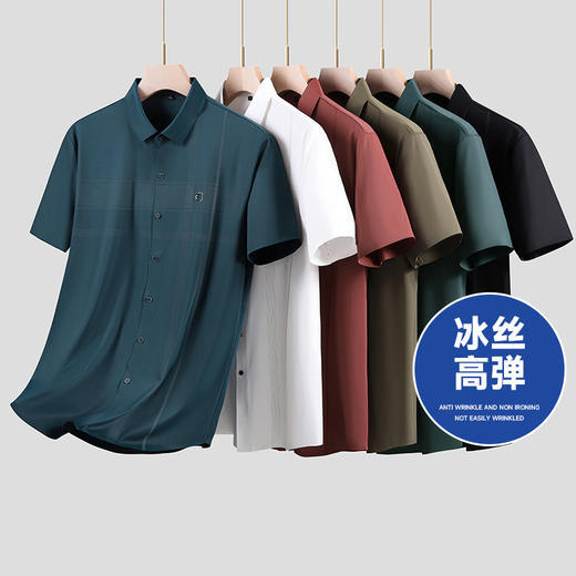 【冰丝高弹】【新款DK】大依优型大码男装短袖衬衫翻领加肥加大透气吸汗夏季上衣半袖t恤夏装 商品图0