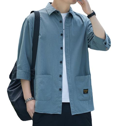 红览 纯棉七分袖衬衫男士港风休闲工装纯色衬衣外套Q622 商品图4