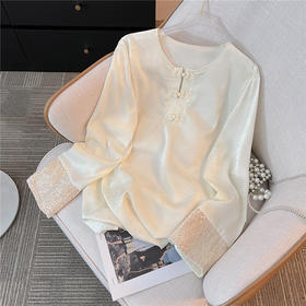 AHM-0521新中式国风盘扣提花上衣2024春季新款时尚高级感百搭减龄长袖衬衫