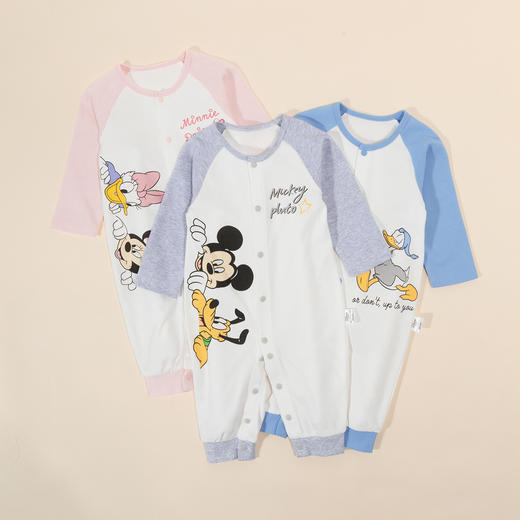 迪士尼2024春季纯棉前开连体衣男女宝宝哈衣时尚撞色爬爬服舒适抱衣JD1DL001 商品图2