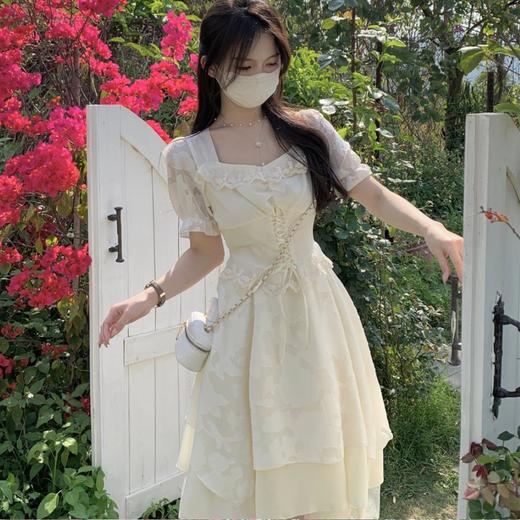 夏季2025新款【法式名媛风 方领短袖连衣裙女】收腰显瘦设计感 时尚洋气公主裙 商品图1