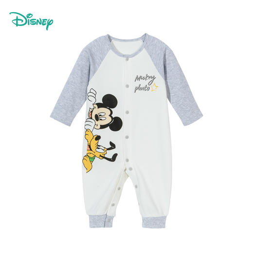 迪士尼2024春季纯棉前开连体衣男女宝宝哈衣时尚撞色爬爬服舒适抱衣JD1DL001 商品图6