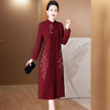 2024年春季修身旗袍妈妈装立领中长款重工钉珠连衣裙两件套LC-2429 商品缩略图1