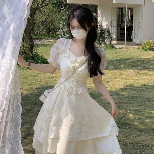 夏季2025新款【法式名媛风 方领短袖连衣裙女】收腰显瘦设计感 时尚洋气公主裙 商品图2