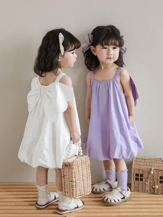  【巨可爱！】女童后背蝴蝶结吊带裙宝宝连衣裙2024夏季新款儿童纯色裙子 商品图1