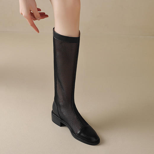 【预售5天】春夏新款，性感拼接网面粗跟长靴网靴NGMZR&9727 商品图1