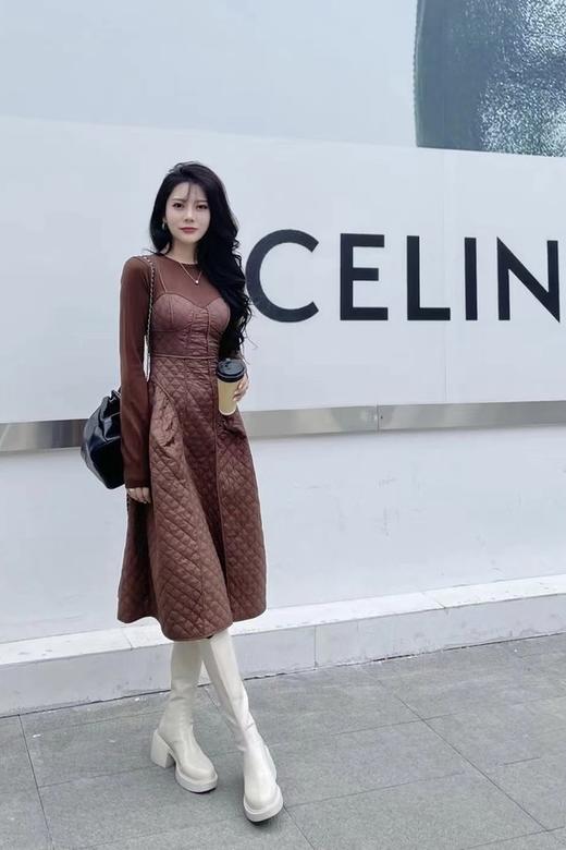 ANSUABEL 棕色圆领假两件连衣裙 15238 商品图2