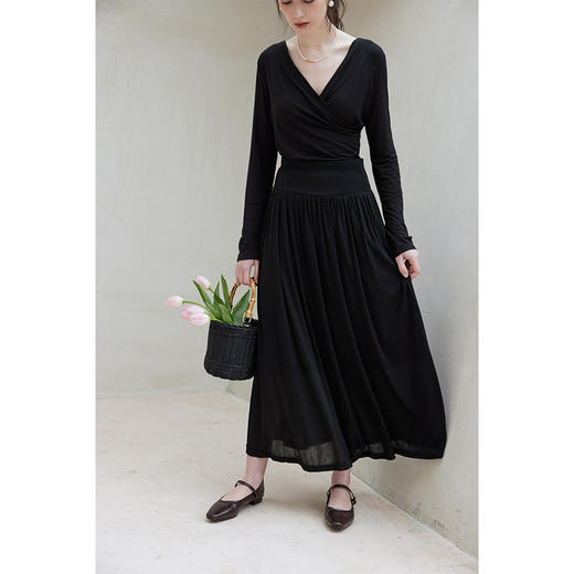 HeyDress法式复古半身裙女春季高腰显瘦百褶裙黑色长款a字伞裙子 商品图3