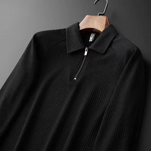 ALBB-HCF轻奢秋季薄款泡泡纱半拉链polo衫男长袖修身休闲保罗休闲t恤男 商品图3