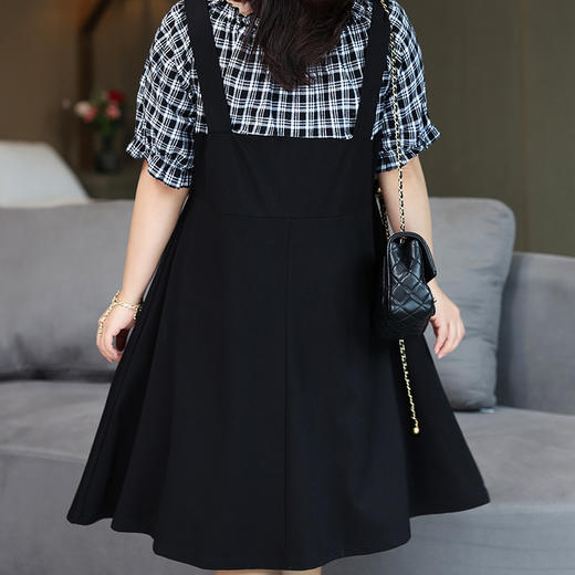 复古连衣裙300斤大码夏季新款中长款黑色假两件露肩裙子 商品图2
