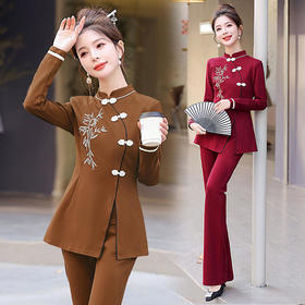 HR-HMQY5172新款女装时尚气质新中式盘口刺绣套裙