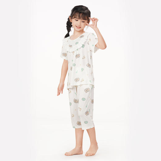 都市丽人眯雅佳生活家居春夏睡衣女童针织人棉家居服薄款中袖长裤童装棉质套装JH42A1 商品图2