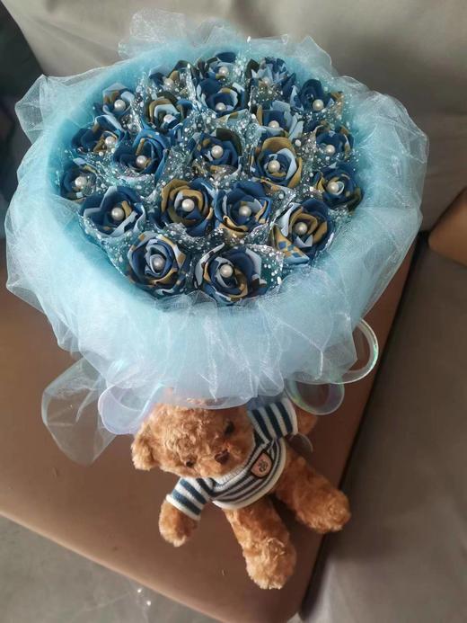 《戎花》立体布艺玫瑰花束  欧根纱装饰包装搭配可爱熊 懂你的可可爱爱 商品图9