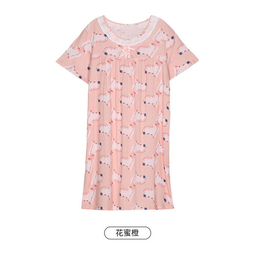 都市丽人生活家居春夏睡衣女梭织人棉家居服薄款短袖裙女士梭织棉睡裙LH46D2 商品图11