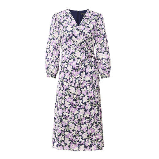 EITIE爱特爱法式优雅气质V领收腰紫色印花a字连衣裙春季新款A2407313 商品图5