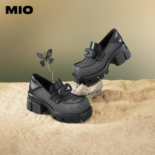MIO米奥春季方头高跟乐福鞋复古学院通勤深口单鞋女鞋M241530257C09 商品图0