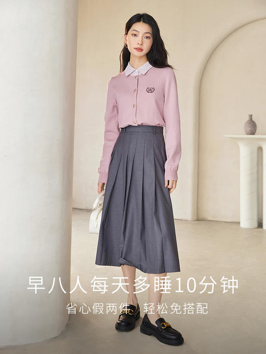 【年中特卖】熙世界学院甜美风假两件针织衫女2025早秋新款时髦衬衫领上衣开衫 商品图3