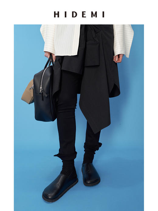 HIDEMI 黑色水洗棉弹力修身拉链裤脚九分裤超显瘦神裤 商品图1