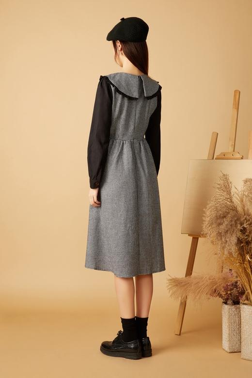 Le Malene 浪漫黑色格纹拼接连衣裙 10541 商品图2