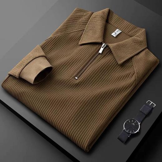 ALBB-HCF轻奢秋季薄款泡泡纱半拉链polo衫男长袖修身休闲保罗休闲t恤男 商品图1