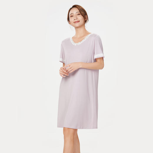 都市丽人好睡好眠春夏睡衣女针织人棉家居服薄款短袖裙女士针织睡裙LH46A1 商品图2