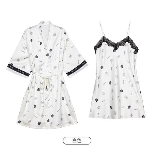 都市丽人生活家居春夏睡衣女冰雪丝印花家居服薄款吊带裙+外袍女士丝质套装LH44A3 商品图11