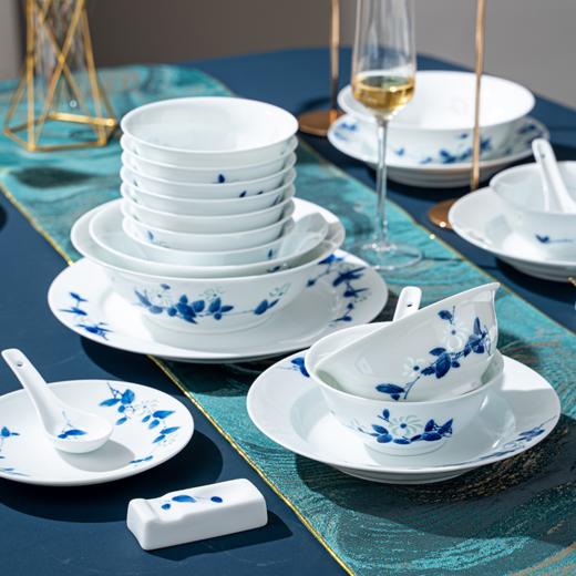 富玉  景德镇手绘餐具 山丹丹青花玲珑瓷 中式简约餐具套装 商品图2