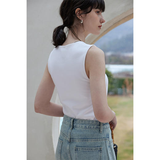 HeyDress法式U领吊带背心女春季针织白色内搭修身显瘦无袖上衣 商品图3