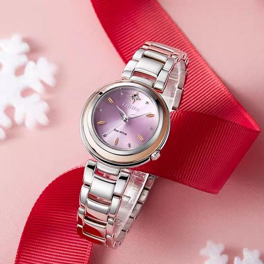 西铁城官方正品官旗镶钻不锈钢间玫瑰金色光动能女表EM0588-81X 商品图8