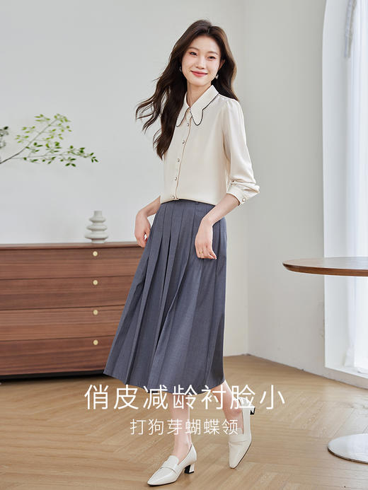 【年终特卖】熙世界学院风翻领衬衫女202年秋日新款法式别致漂亮小衫长袖上衣 商品图2