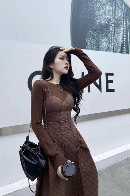 ANSUABEL 棕色圆领假两件连衣裙 15238 商品图1