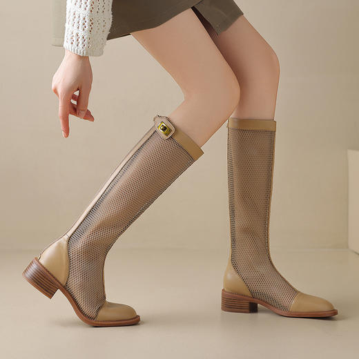 【预售5天】春夏新款，性感拼接网面粗跟长靴网靴NGMZR&9727 商品图8