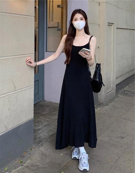 春秋夏【设计感小众 褶皱吊带连衣裙女】气质收腰显瘦 A字针织长裙子女 商品图1