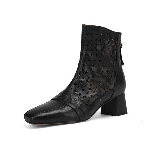 【预售5天】春夏新款，羊皮镂空后拉链粗跟短靴CZ-876 商品图13