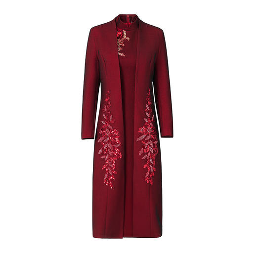 2024年春季修身旗袍妈妈装立领中长款重工钉珠连衣裙两件套LC-2429 商品图4