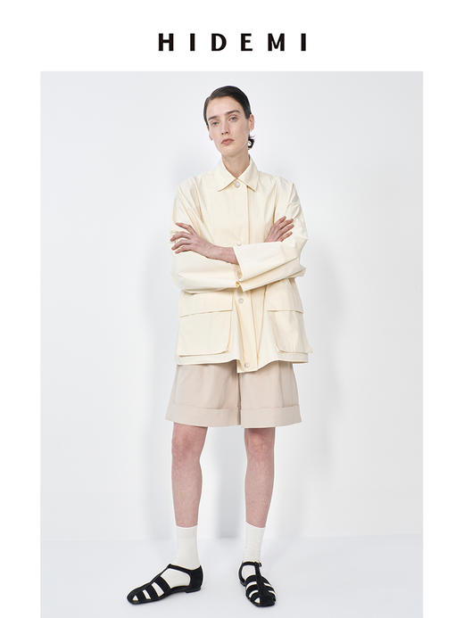 HIDEMI 极简设计翻领大口袋廓形衬衫型轻夹克 商品图5