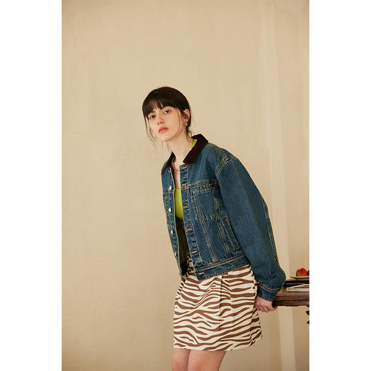 HeyDress复古牛仔外套女春秋法式撞色翻领设计感时髦休闲短款上衣 商品图3